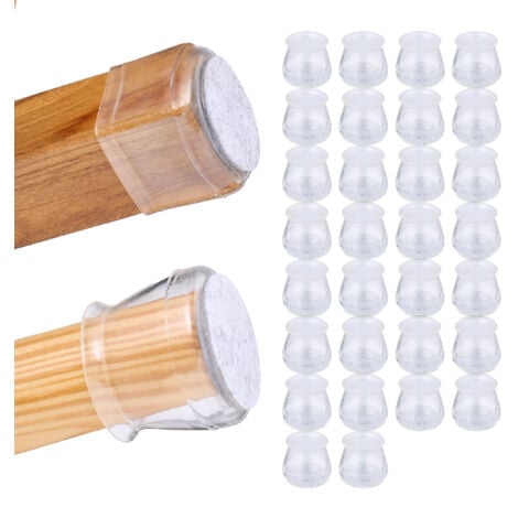 Relaxdays Chair Leg Cap Set of 32, Felt Glides for Chairs, Round Protectors against Scratches, Glides, Transparent