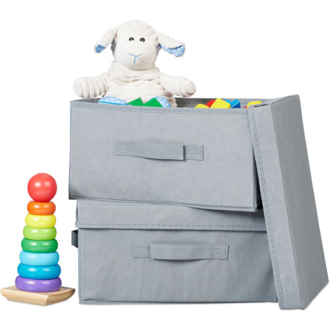 Relaxdays Storage Box Set of 2, Foldable Shelf Bins, HWD: 17 x 23 x 33 cm, with Lid, Non-Woven Fabric Containers, Grey