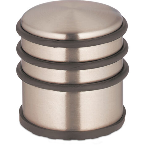 Relaxdays 9x Doorstop, Stainless Steel, HxØ: 7.5 x 7 cm, Flat & Heavy, Non-slip, Door Slam Buffer, Rubber Ring, Bronze