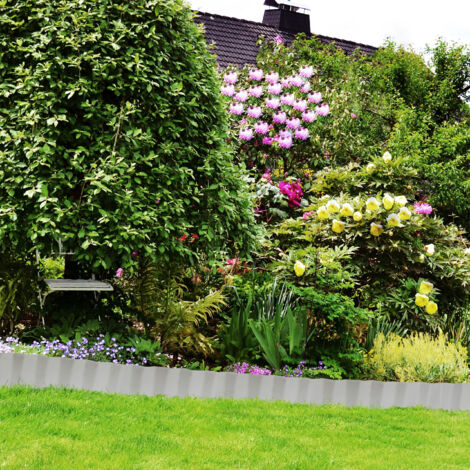 Relaxdays Lawn Edging, Set of 3, each 5 m x 16 cm, Garden Border for Flowerbeds & more, Flexible Galvanised Iron, Silver