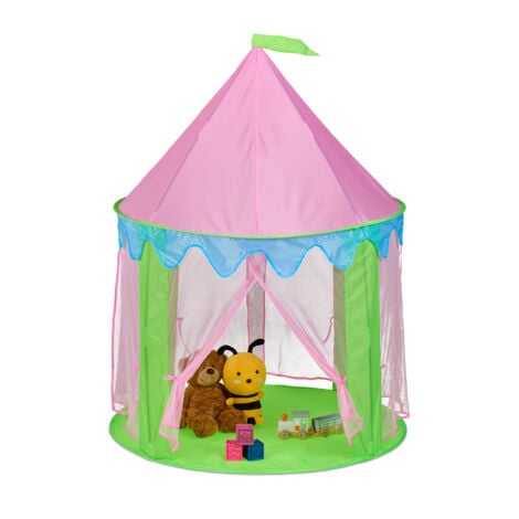 Relaxdays Princess Play Tent for Children Large Indoor Playhouse HWD 135 x 102 x 102 cm 4 Entrances Green Pink