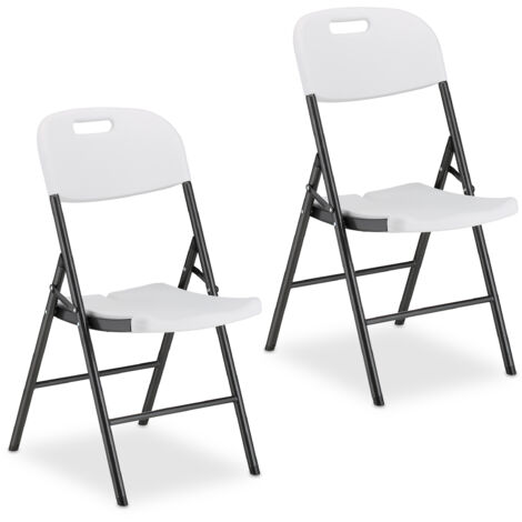 Relaxdays 2x Folding Chair, Garden Stools, Terrace & Balcony, Outdoors, Up to 150kg, Weatherproof, Foldable, Black/White