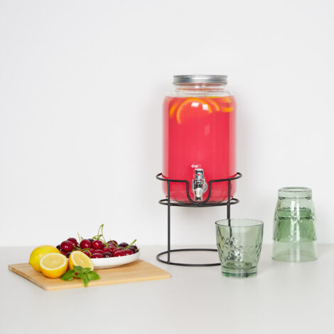 Relaxdays Drinks Dispenser With Insert, Tap & Lid, 5 Litres, Glass, Water Dispenser, Lemonade Dispenser, Transparent