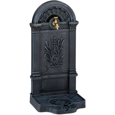 Relaxdays Standing Water Fountain, Antique-style, HWD: 82.5 x 32 x 33 , Nostalgic, Garden Decoration, Tap, Basin, Grey