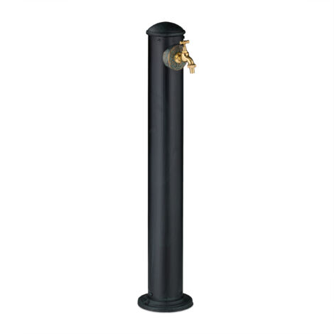 Relaxdays Standing Water Fountain, Antique Look, with Golden Tap, Garden, Patio, Faucet, HWD: 91 x 18 x 17.5 cm, Green