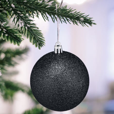 Relaxdays Christmas Bauble Set of 110, Glittery, Matt & Shiny Ornaments, Plastic Xmas Tree Balls, HxD: 9 x 8 cm, Black