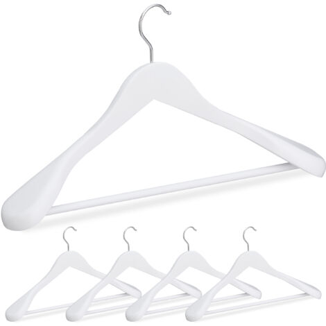 Relaxdays Suit Hangers Set of 5, Wide Shoulders, 360° Swivel Hooks, Pants Rail, Wooden Coat Hangers, White