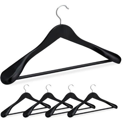 Relaxdays Suit Hangers Set of 5, Wide Shoulders, 360° Swivel Hooks, Pants Rail, Wooden Coat Hangers, Black (1/5)