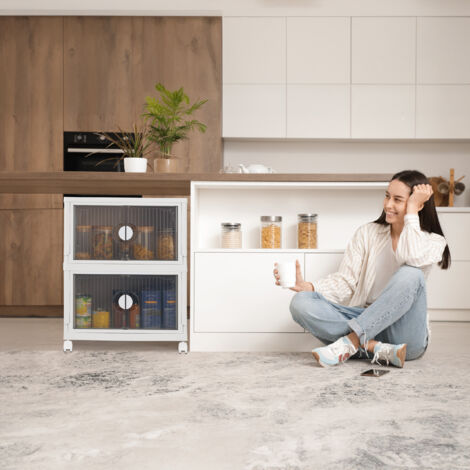 Relaxdays 2x Storage Box, Stackable, 50L, Lid & Front Doors, Clothes, Toys, Plastic Container, 30.5 x 53 x 32 cm, White