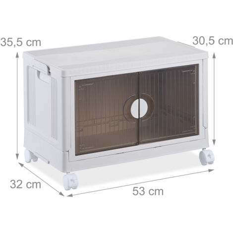 Relaxdays 2x Storage Box, Stackable, 50L, Lid & Front Doors, Clothes, Toys, Plastic Container, 30.5 x 53 x 32 cm, White