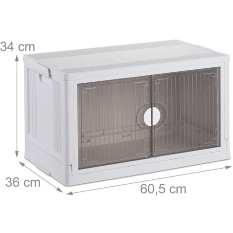 Relaxdays Storage Box, Stackable, 74L, Lid & Front Doors, Clothes, Toys, Plastic Container, 34 x 60.5 x 36 cm, White
