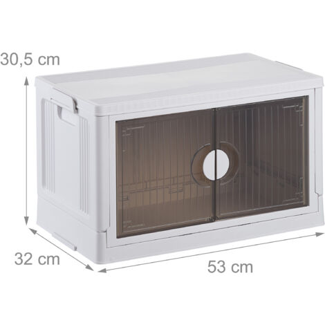Relaxdays Storage Box, Stackable, 50L, Lid & Front Doors, Clothes, Toys, Plastic Container, 30.5 x 53 x 32 cm, White