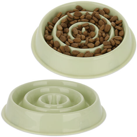 Relaxdays 2x Slow Feeder Bowl Anti Gulping Food for Dogs 400ml Eat Slowly Dishwasher Safe Spiral Light Green