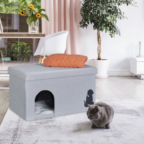 Relaxdays Foldable Cat Cave, 100kg Capacity Bench, Lid, Seat Cushion, HWD: 40.5 x 72 x 40.5 cm, Foldable Pet Den, Grey