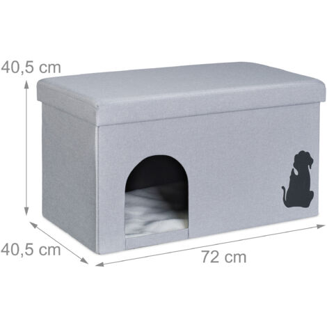 Relaxdays Foldable Cat Cave, 100kg Capacity Bench, Lid, Seat Cushion, HWD: 40.5 x 72 x 40.5 cm, Foldable Pet Den, Grey