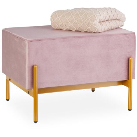 Relaxdays Velvet Sofa Bench, Upholstered with Metal Legs, Stylish and Comfortable, HWD: 40 x 60 x 43 cm, Pink/Gold