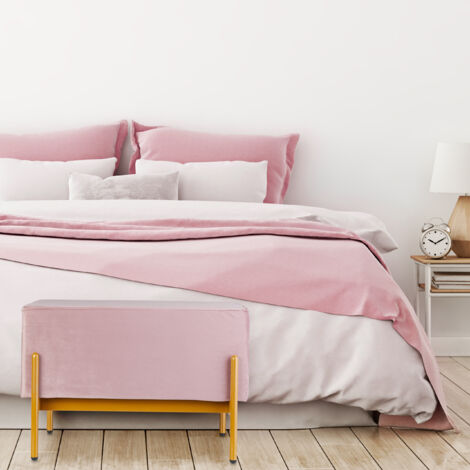 Relaxdays Velvet Sofa Bench, Upholstered with Metal Legs, Stylish and Comfortable, HWD: 40 x 60 x 43 cm, Pink/Gold