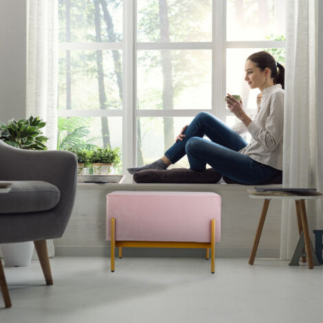 Relaxdays Velvet Sofa Bench, Upholstered with Metal Legs, Stylish and Comfortable, HWD: 40 x 60 x 43 cm, Pink/Gold