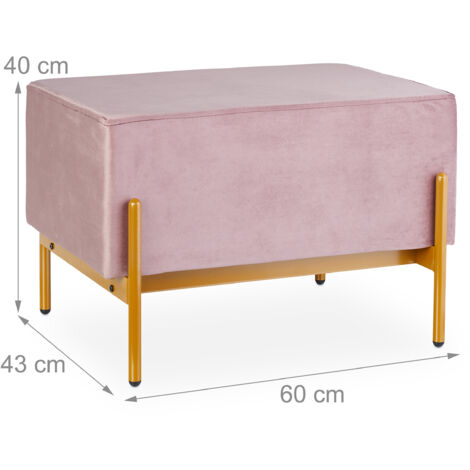 Relaxdays Velvet Sofa Bench, Upholstered with Metal Legs, Stylish and Comfortable, HWD: 40 x 60 x 43 cm, Pink/Gold