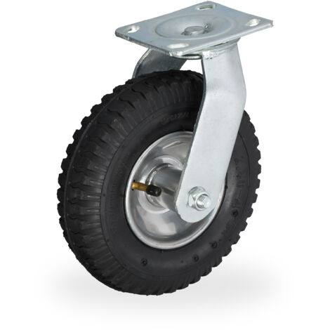 Relaxdays Pneumatic Fixed Castor, 3.00-4, Load 120 Kg, Rubber, Steel