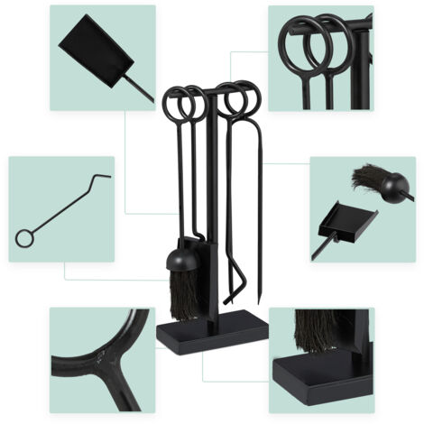 Relaxdays Fireplace Companion Set Of 5 Poker Ash Shovel Broom - View #5