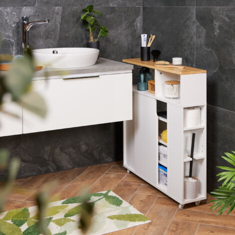 Relaxdays Bathroom Set Toilet Butler Made Of Bamboo And Stainless Steel Toilet Roll Holder And