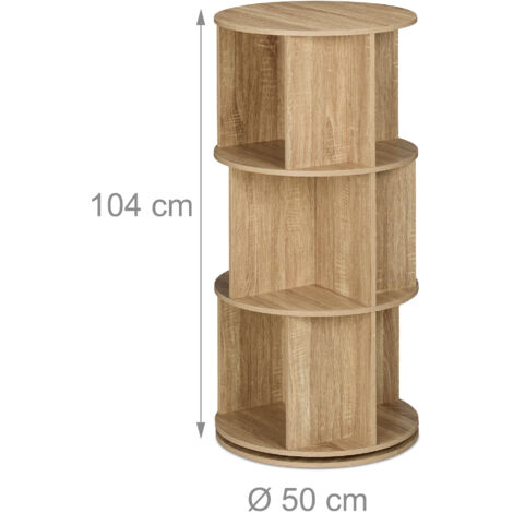 Relaxdays Rotating Bookcase, 15 Compartments, HxD: 104x50 cm, Wood Effect, Shelf for Books & DVDs, Round Design, Natural