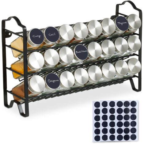 Relaxdays Spice Rack, 24 Jars for Herbs & Spices, Stainless Steel Stand ...