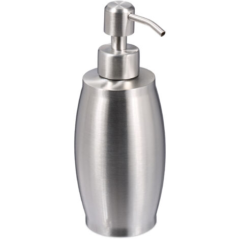 Relaxdays Soap Dispenser, 350 ml, Stainless Steel, Refillable, Detergent & Shower Gel, Bathroom & Kitchen, Pump, Silver
