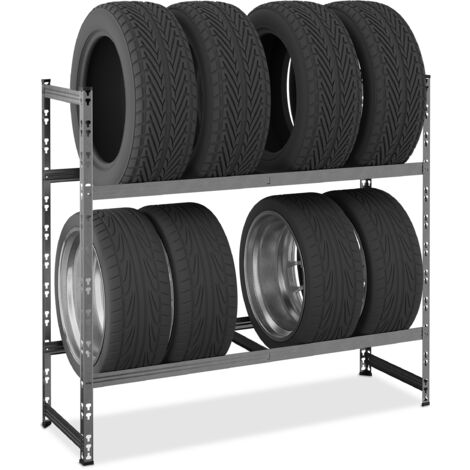 Relaxdays Tyre Rack for 8 Wheels, 100 x 110 x 35 cm, 150kg, Steel, Plug ...