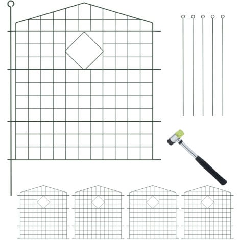Relaxdays Garden Fence, 5 Panels, HxW: 78x75 cm Each, Arch, Pond Border, Flowerbed Edging, Push-In, Metal, Dark Green