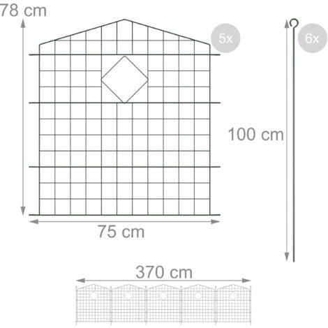 Relaxdays Garden Fence, 5 Panels, HxW: 78x75 cm Each, Arch, Pond Border, Flowerbed Edging, Push-In, Metal, Dark Green