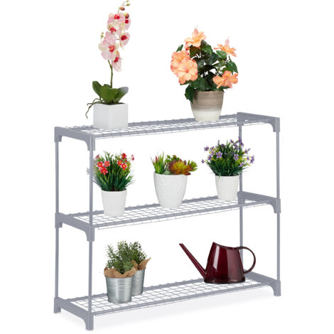 Relaxdays Plant Rack, 3 Shelves, Stand for Flowers & Pots, Metal ...