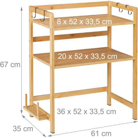 Relaxdays magnetron rek, HxBxD: 67 x 61 x 35 cm, bamboe, 2 etages