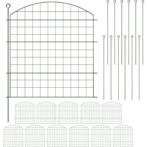 Relaxdays Garden Fence, 12 Border Panels for Pond, HxW: 78 x 75 cm each, Arch, Metal, Lawn & Bed Edging, Push-In, Green