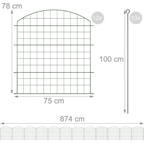 Relaxdays Garden Fence, 12 Border Panels for Pond, HxW: 78 x 75 cm each, Arch, Metal, Lawn & Bed Edging, Push-In, Green