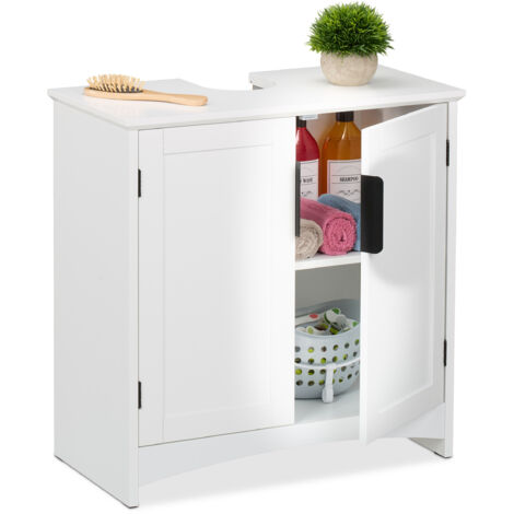 Relaxdays Under Sink Cabinet, 2 Doors, HWD: 60 x 60 x 30 cm, MDF, Bathroom Storage Unit, Washbasin Cupboard, White