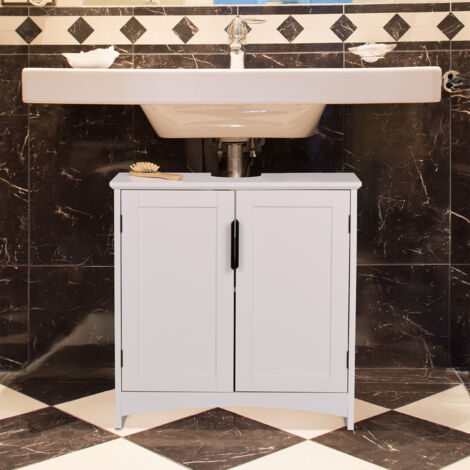 Relaxdays Under Sink Cabinet, 2 Doors, HWD: 60 x 60 x 30 cm, MDF, Bathroom Storage Unit, Washbasin Cupboard, White