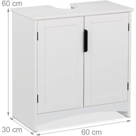 Relaxdays Under Sink Cabinet, 2 Doors, HWD: 60 x 60 x 30 cm, MDF, Bathroom Storage Unit, Washbasin Cupboard, White