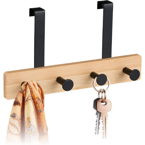 RICOO Door Hooks Hanger - Modern Over Door Hanger With 5 Hooks, Bamboo