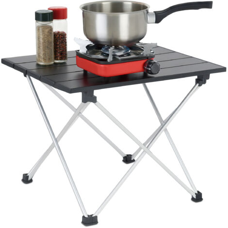 Relaxdays Camping Table, Folding, HWD: 32 x 39 x 34 cm, Travel & Picnic, Outdoor Furniture, Small, Aluminium, Black (1/5)