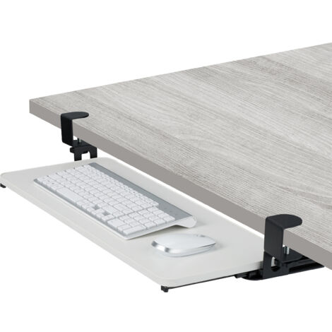 Relaxdays Keyboard Tray, 65 x 24 cm, Pull-Out, with Clamps, Ergonomic, Extender, Under Desk Drawer, Modern, White (1/5)