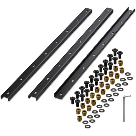 Relaxdays C Channel Table Support, Set of 3, Metal Bracket 90 cm, Stabilises Tabletops, Hidden Rail, 3 mm Steel, Black