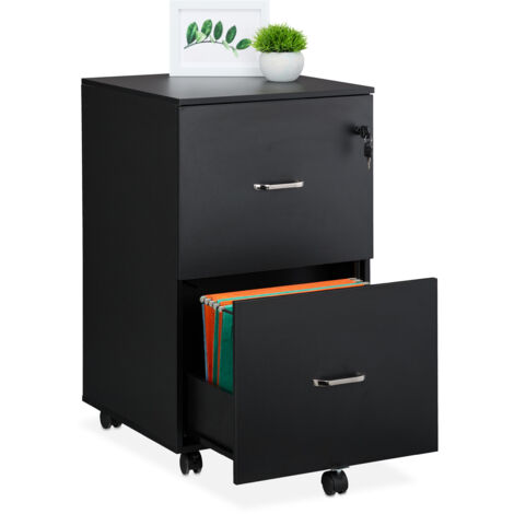 Relaxdays Mobile Filing Cabinet, 2 Drawers with Suspension Files, 72 x 43 x 46 cm, Lockable, Office Furniture, Black (1/5)