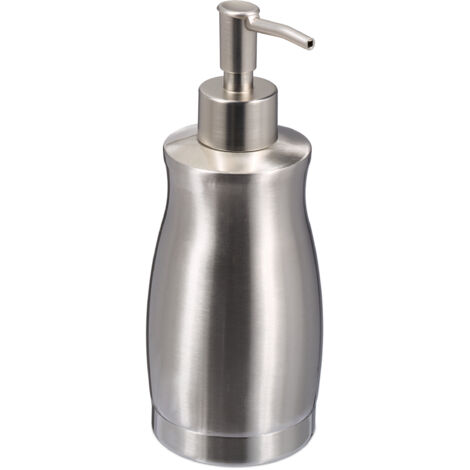 2 x soap dispensers, 400 ml, stainless steel, refillable, soap, shower gel, bathroom, kitchen, elegant design, silver (1/5)