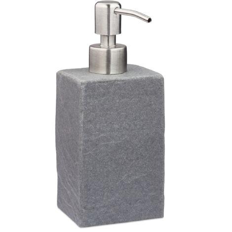 2 x liquid soap dispensers, 200 ml, refillable, bathroom, WC, kitchen, polyresin, stainless steel pump, grey