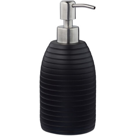 2 x liquid soap dispenser, 300 ml, refillable, bathroom, WC, kitchen, polyresin, stainless steel pump, black