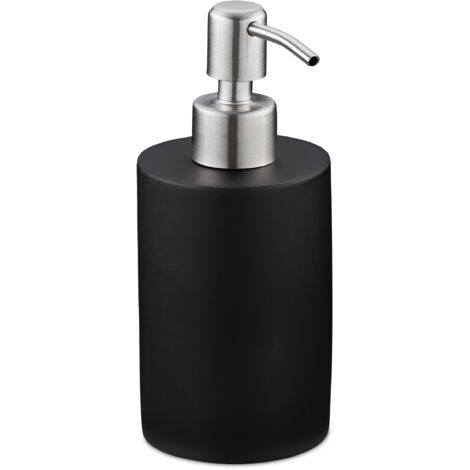 2 x soap dispensers, 180 ml, refillable, bathroom, kitchen, liquid soap dispenser, polyresin, stainless steel, black