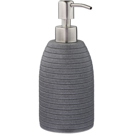 2 x soap dispenser, 300 ml, refillable, bathroom, kitchen, liquid soap dispenser, polyresin, stainless steel pump, grey