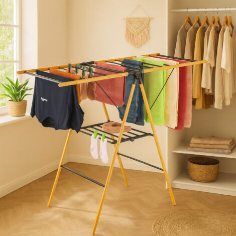 Relaxdays collapsible drying rack, 2 tiers, HWD: 100 x 148 x 56 cm ...